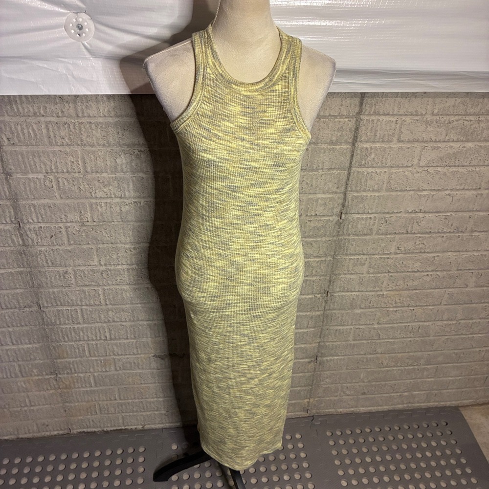 Old Navy Marled Yellow Grey Ribbed Racerback Maxi Dress with Shelf Bra XS